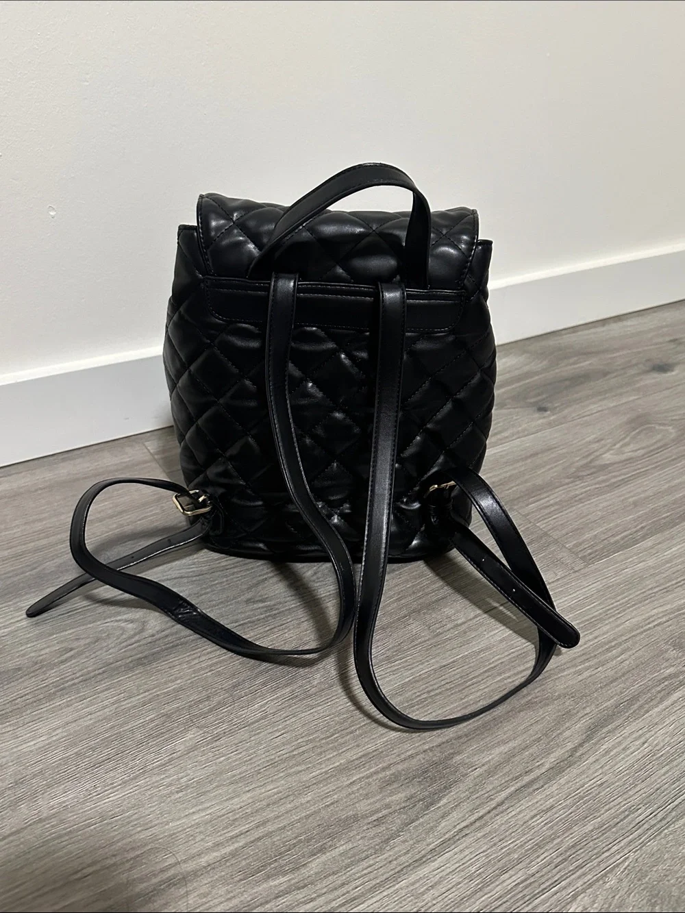 Forever 21 Black Quilted Backpack with Gold-Tone Turn Lock